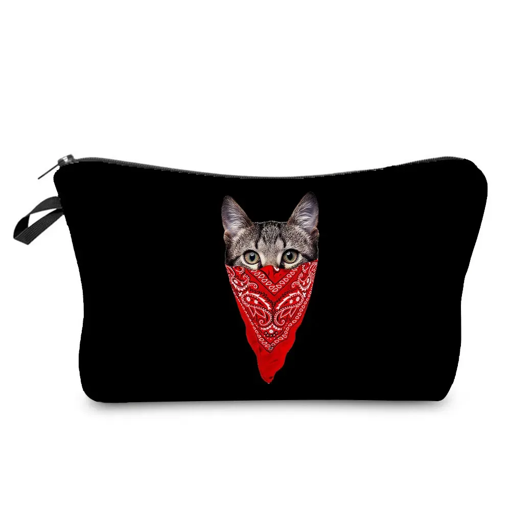 trousse à cosmétiques avec imprimé chat animal de dessin animé 3d pour femme, mini trousse de maquillage décontractée, étui à crayons personnalisé, extérieur, plage, voyage, mignon