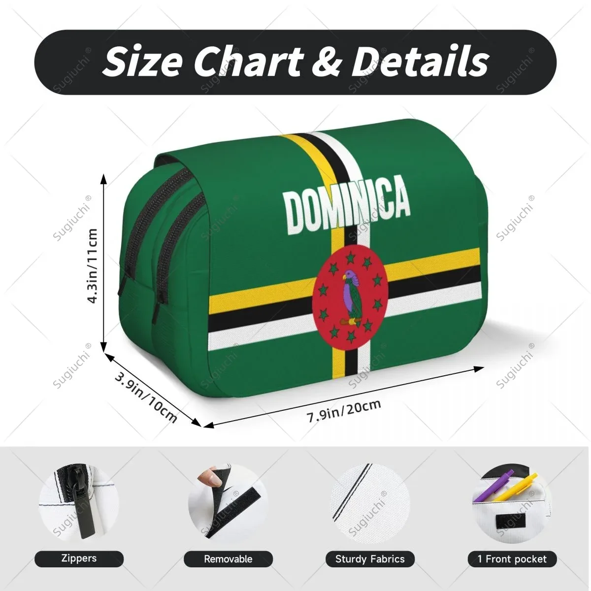 trousse à crayons, sacs à ciseaux, drapeau de la dominique 3d, double couche en tissu oxford, papeterie, boîte de rangement pour stylos