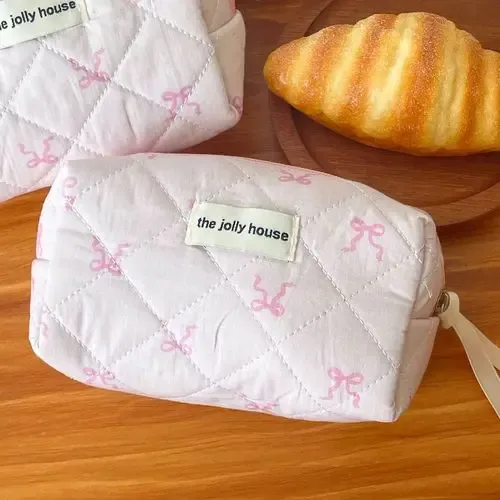 sac à cosmétiques à fermeture éclair pour femmes, organisateur de fleurs, sac de maquillage en coton matelassé, sac à main en tissu, trousse de toilette portable, voyage pour filles