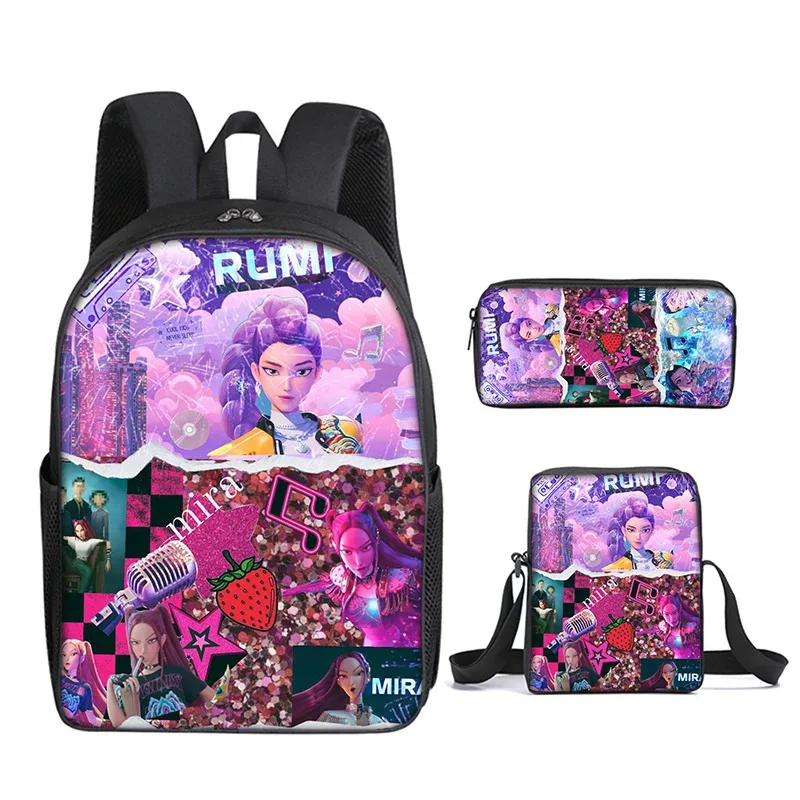 sac à dos pour enfant avec poche avant, sacs à bandoulière, trousses à crayons pour les enfants de 5 à 10 ans, sacs d'école kpop demon hunters pour garçons et filles