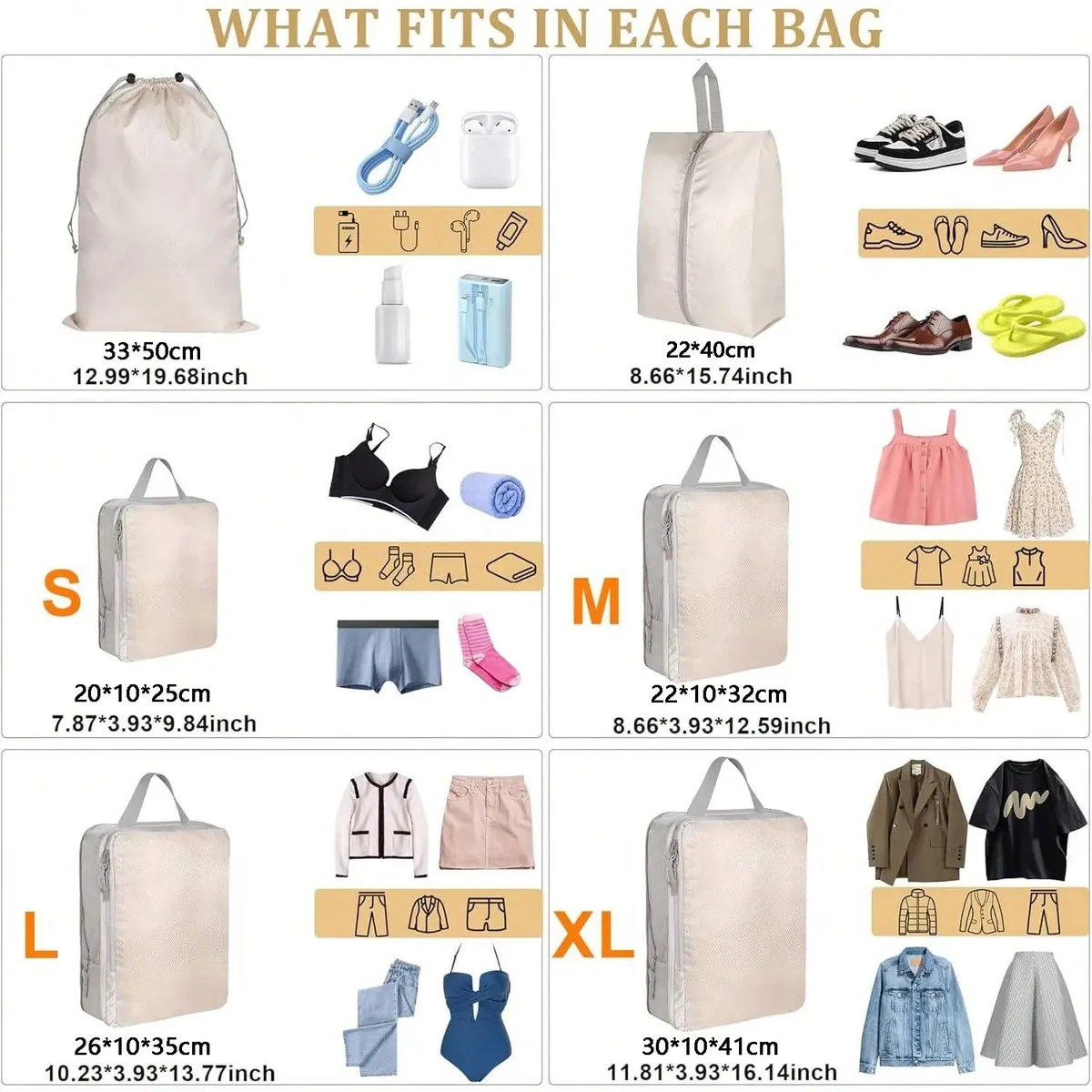 ensemble/6 pièces emballage compressible sac de rangement de voyage cubes valise étanche en nylon portable avec sac à main organisateur de bagages ryanai