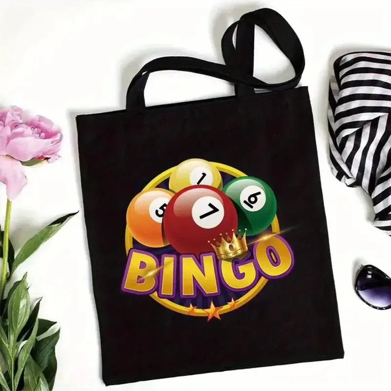 sac fourre-tout de nuit de bingo coloré et élégant, grande capacité, thème de bingo ludique, parfait pour les fêtes, les voyages et le shopping, cadeau de bingo