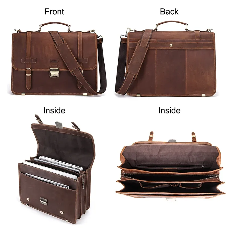 contact's-sac d'affaires en cuir pour ordinateur portable 14 pouces, sacoche de bonne qualité pour hommes