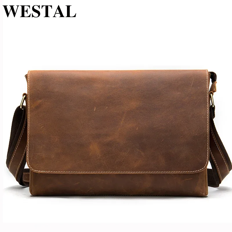 sacs pour ordinateur portable westal 13 pouces en cuir crazy horse, sacoches pour hommes, sacs de bureau pour hommes, sacs à bandoulière, sacs messagers