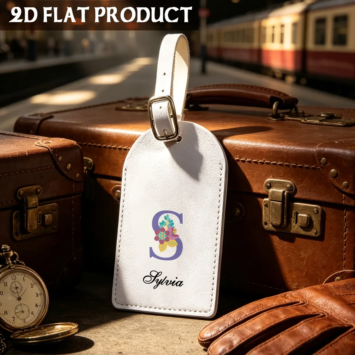 étiquette de bagage personnalisée en cuir synthétique blanc - étiquette d'identification personnalisée avec initiales et nom pour valise, voyages d'affaires et vacances