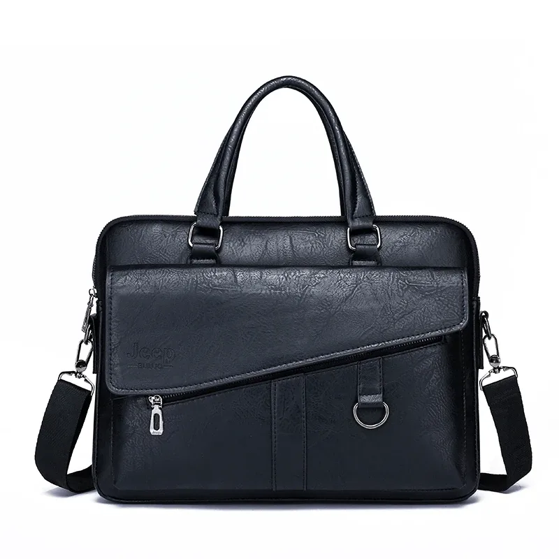 jeep buluo hommes porte-documents en cuir fendu ordinateur portable nouveau sac 14 "pc médecin avocat ordinateur sac fourre-tout mâle vintage affaires hommes sacs