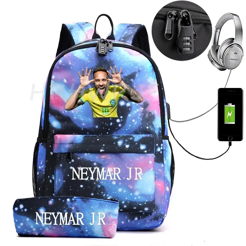 sac à dos neymar imprimé usb pour adolescents, sac à bandoulière pour ordinateur portable, sac à dos à la mode pour filles et garçons, sacs à dos pour lycée, mochilas de voyage