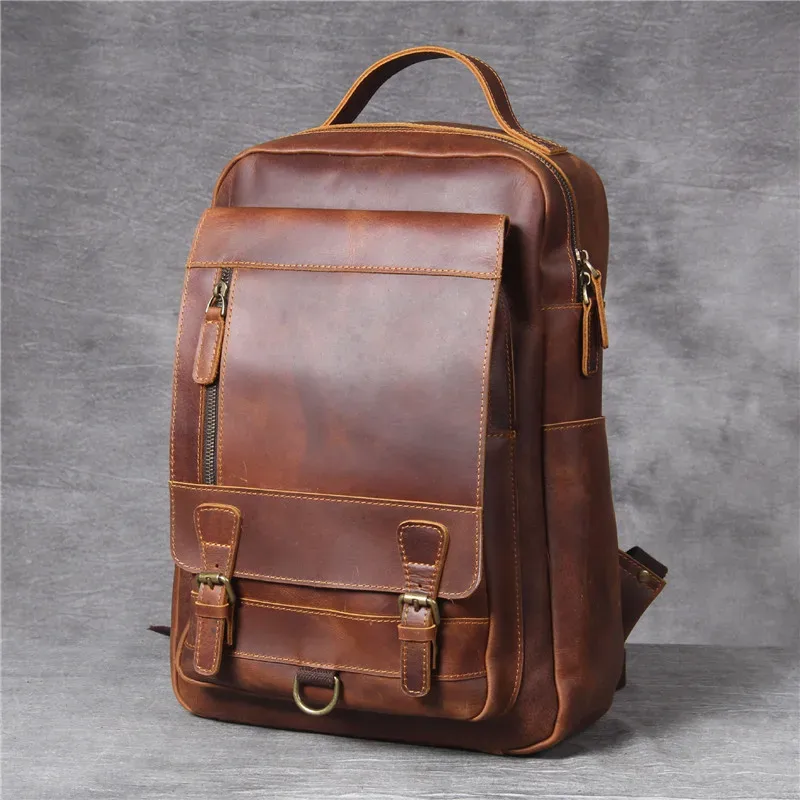 pndcloser-sacs à dos en cuir de vachette pour hommes, sac à dos de voyage pour ordinateur portable, sacs à livres en cuir véritable, rétro, simple, elin, cheval, antivol, haute qualité