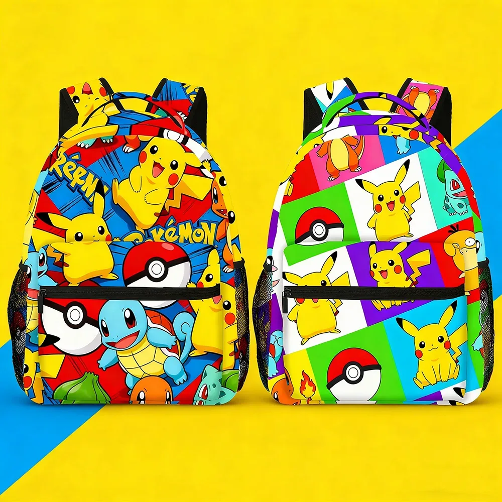Sac à dos Pikachu, sac à dos scolaire imprimé anime, sac à dos de voyage léger avec poches en filet