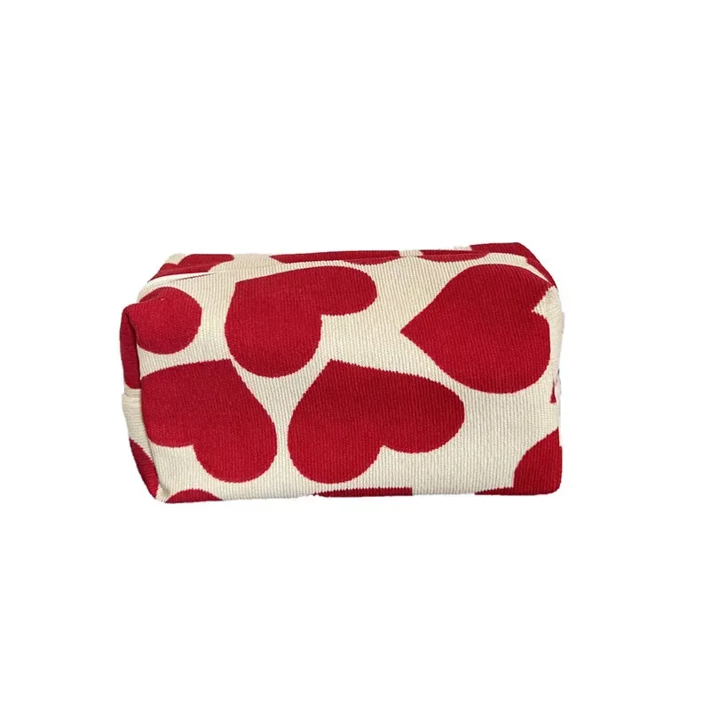 trousse de maquillage à motif imprimé cœur pour femme, grande capacité, pochette cosmétique, trousse de toilette, trousse de rangement pour produits de toilette, poudres de maquillage