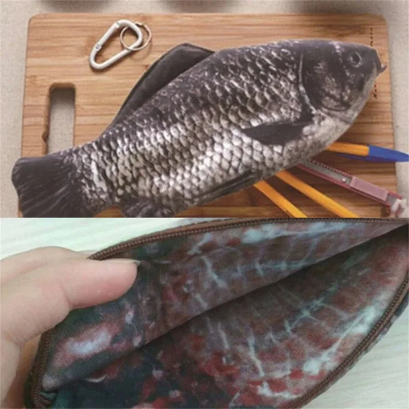 sac à crayons crucian simulé, personnalité créative en forme de poisson sel, trousse à crayons, sac à main drôle pour étudiants adolescentes filles