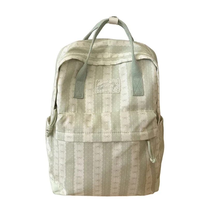 sac à dos en nylon à rayures et imprimé nœud pour femme, léger, mignon, pour étudiante, sac d'école, sac à dos de voyage quotidien pour ordinateur portable a4