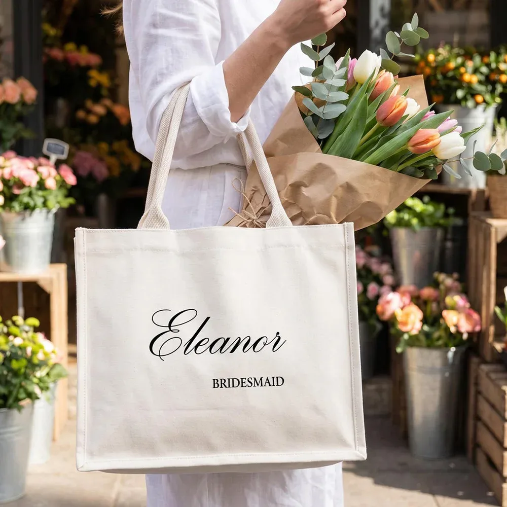sac fourre-tout de mariage personnalisé avec logo et nom, grand sac de courses en toile