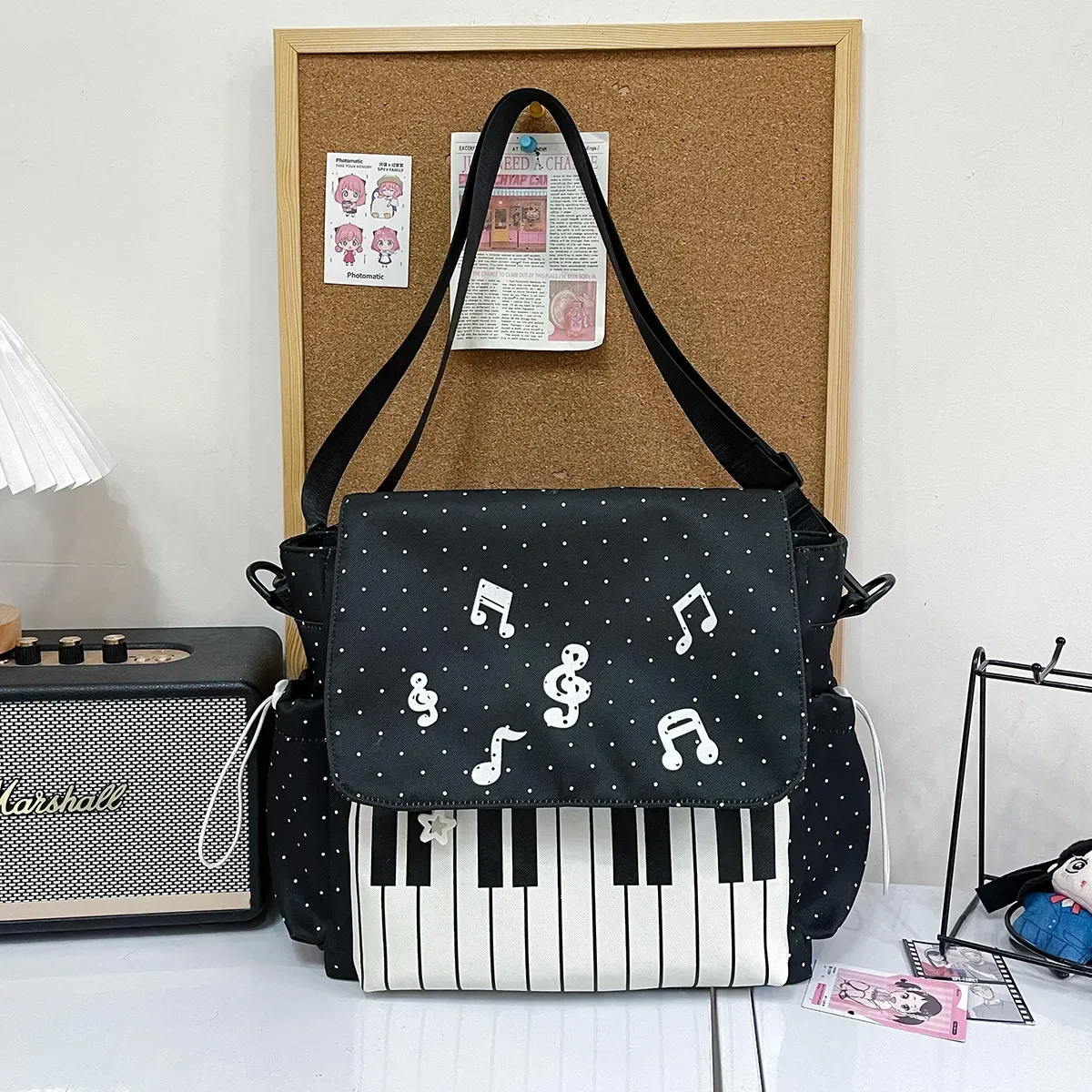 sac à dos à touches de piano à pois, sac à dos de style japonais à blocs de couleur, sac à dos en forme de piano de style scolaire, grand sac de voyage pour femmes