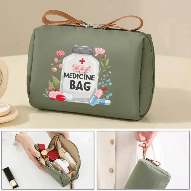 Sac vintage et organisateur de voyage pour femme – Trousse de maquillage à thème avec motif d'étiquette de médicaments, motif croisé noir et blanc – Compac