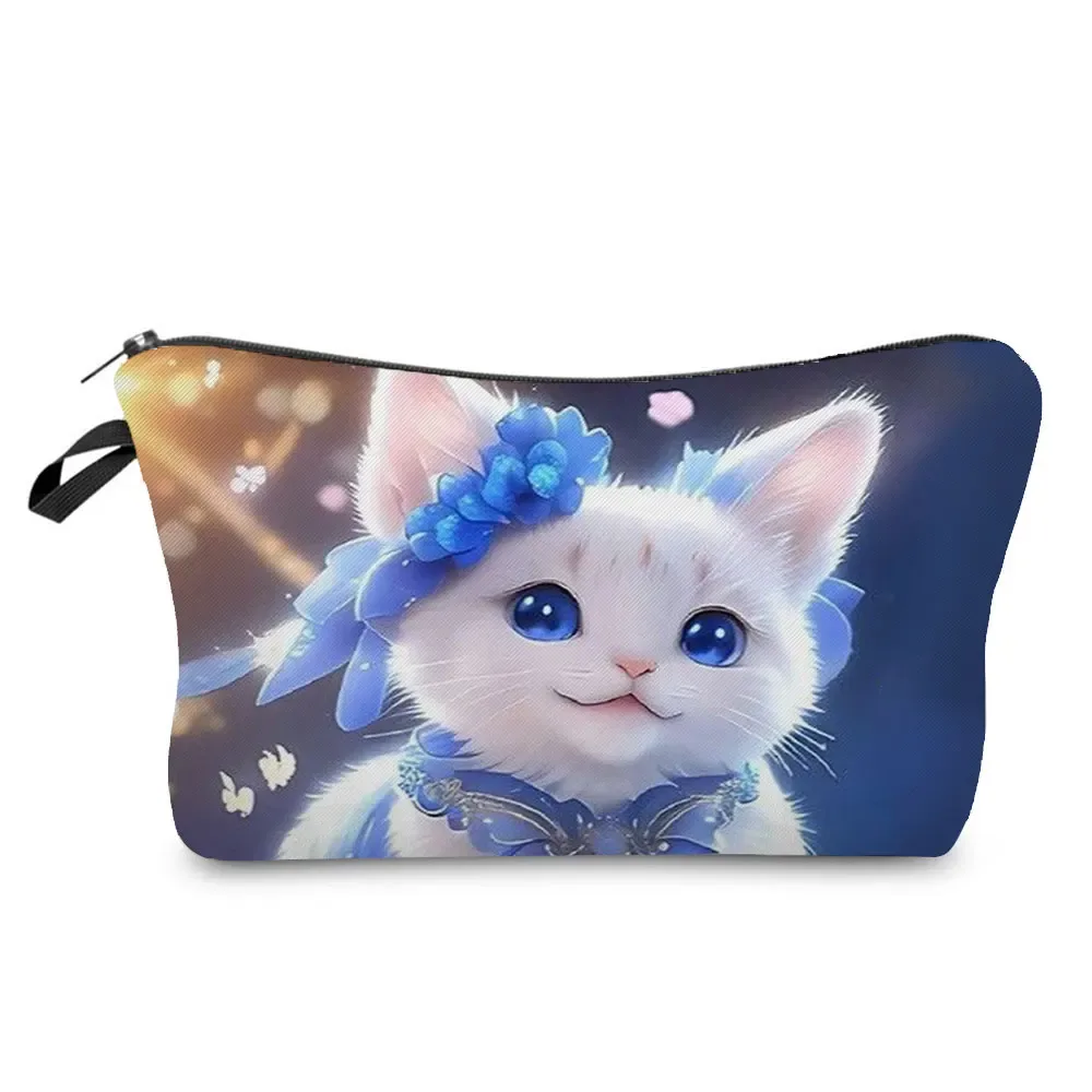 trousse à cosmétiques avec imprimé chat animal de dessin animé 3d pour femme, mini trousse de maquillage décontractée, étui à crayons personnalisé, extérieur, plage, voyage, mignon