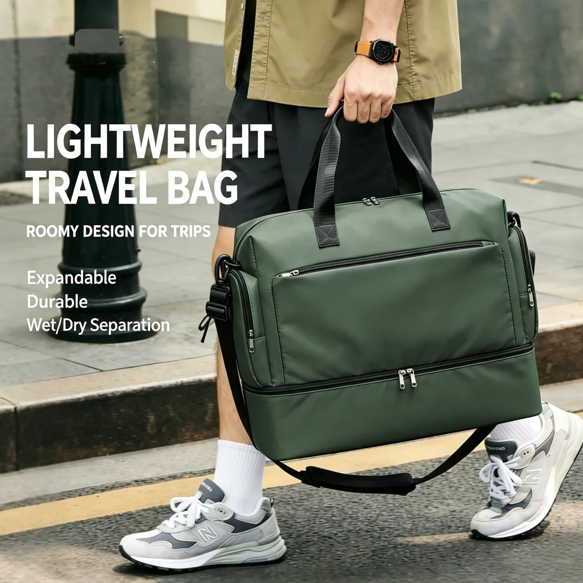 sac de voyage pour homme avec compartiment à chaussures et compartiment pour vêtements mouillés, grande capacité, léger, imperméable, sac de voyage à main, sac de sport