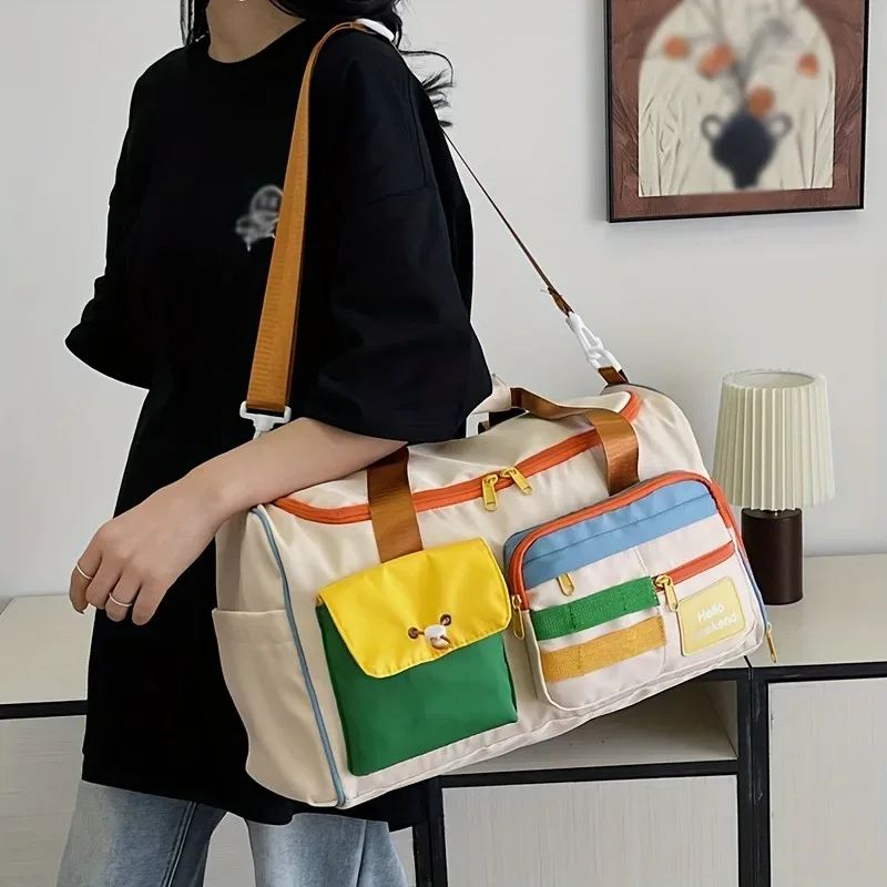 sac polochon de sport en tissu oxford de grande capacité avec compartiment à chaussures et bretelles réglables, sac de voyage multi-poches