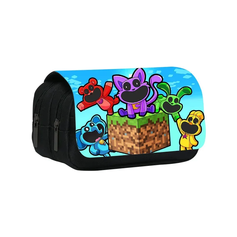 trousse à crayons double couche, créatures souriantes, 22cm/8.7 pouces, sac à stylos d'école pour étudiants, grand rangement, boîte à crayons, cadeau scolaire