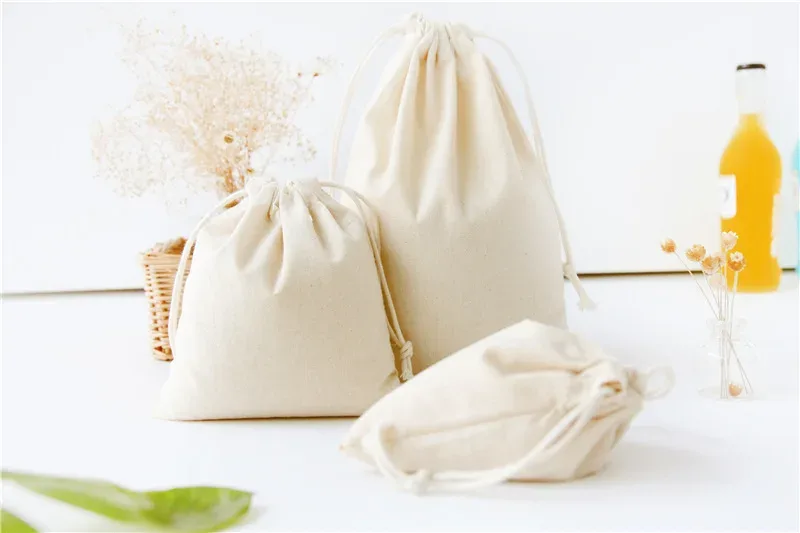 4 sacs en coton, pochettes cadeaux à cordon, sacs d'emballage pour cadeaux, sacs en lin pour bijoux, sacs de noël et de mariage, sacs en toile de jute, diy