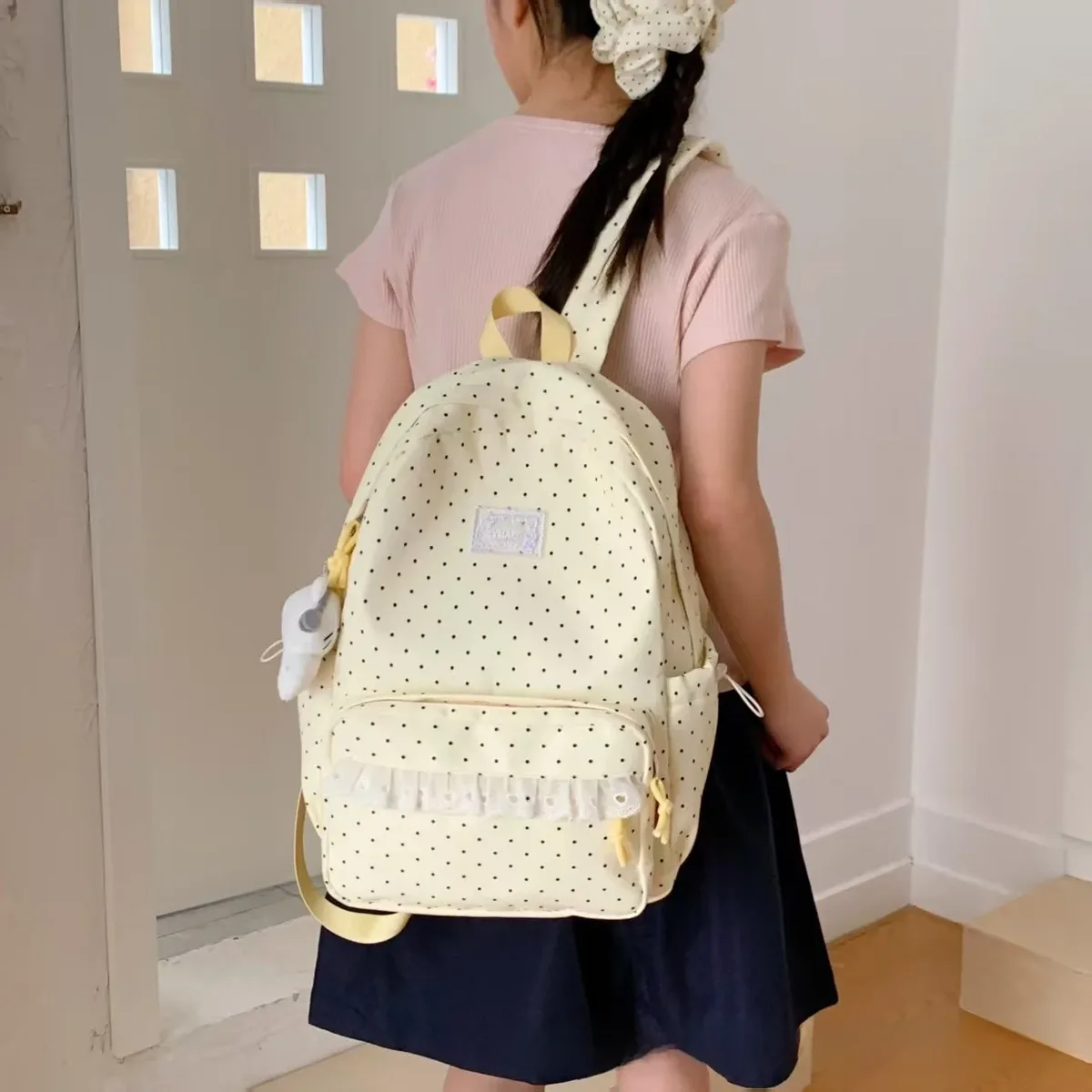 sac à dos coréen style collège à pois, esthétique, pour collège, voyage, double bandoulière, style ballet doux, petit sac à dos pour fille