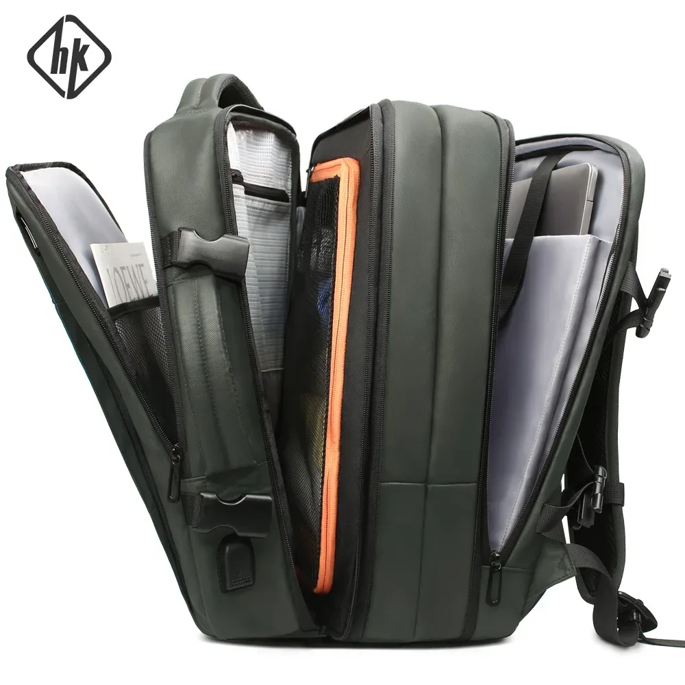 HcanKcan-Sac à dos extensible pour homme, sac pour ordinateur portable étanche, sac de voyage de randonnée, sac à dos d'affaires, sac à dos décontracté, grande capacité, 15.6 po