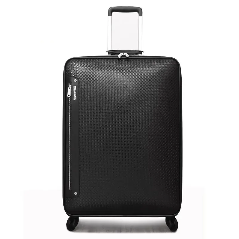 valise à roulettes en cuir véritable pour hommes, valise d'embarquement d'affaires, roue universelle, sac à bagages, motif tissé, 20 po, 16 po