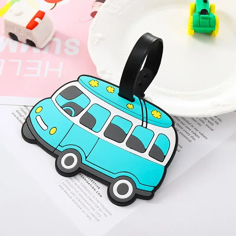 étiquettes de bagage en silicone pvc pour voitures de dessin animé mignon, étiquette de nom de bagage de voyage, sac de valise, carte d'embarquement, accessoires de voyage