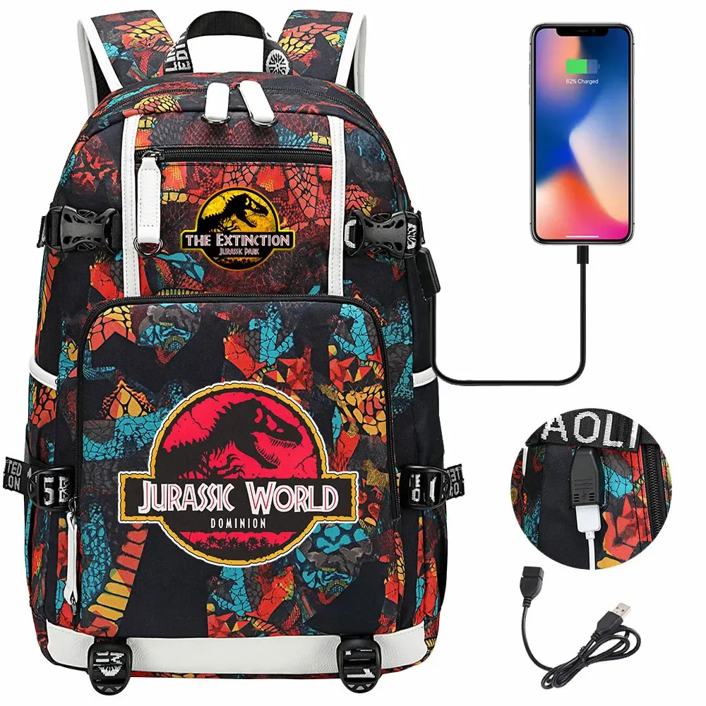 jurassic park world dinosaure sac à dos usb grande capacité étudiant mochila femmes hommes ordinateur portable garçon fille enfants retour à l'école livre sacs