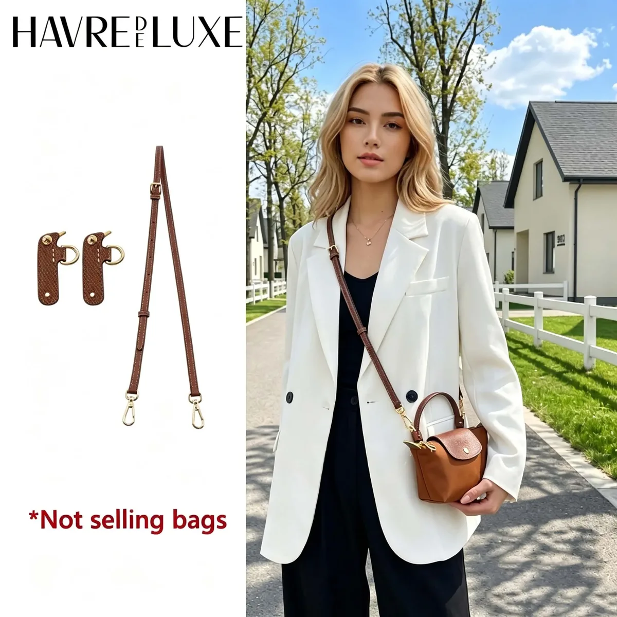 Sangle d'épaule en cuir véritable adaptée au sac Longchamp Mini Le Pliage, accessoires de sangle de sac bandoulière sans perforation