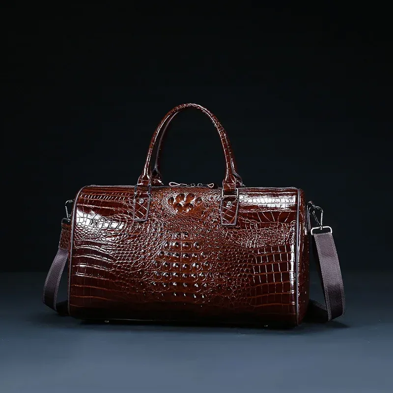 sacs de voyage en cuir d'alligator véritable de vache 2026, sacs de luxe pour hommes, grande capacité, sacs à bandoulière portables, sacs de voyage de marque