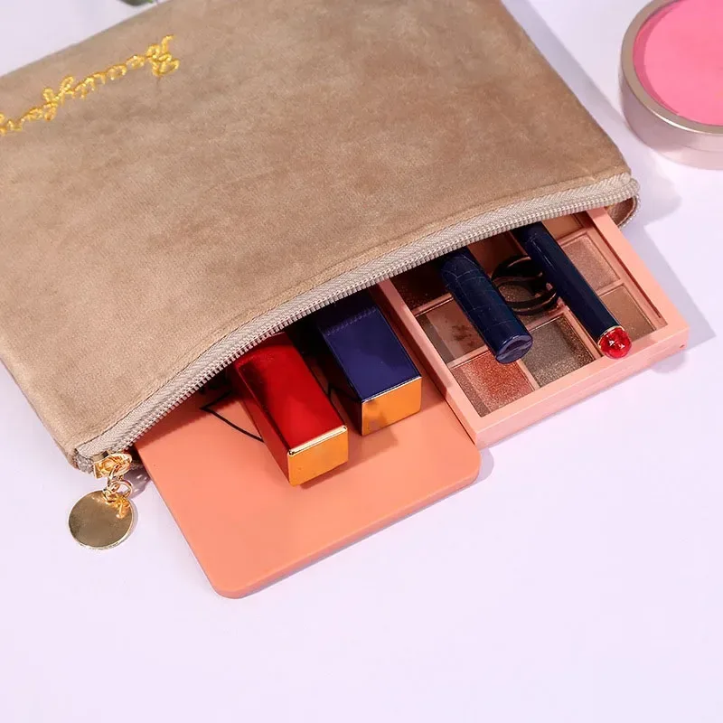 trousse de maquillage en velours avec fermeture éclair pour femme, trousse de toilette cosmétique pour femme, trousse de maquillage d'extérieur pour fille, grande capacité, nouveau