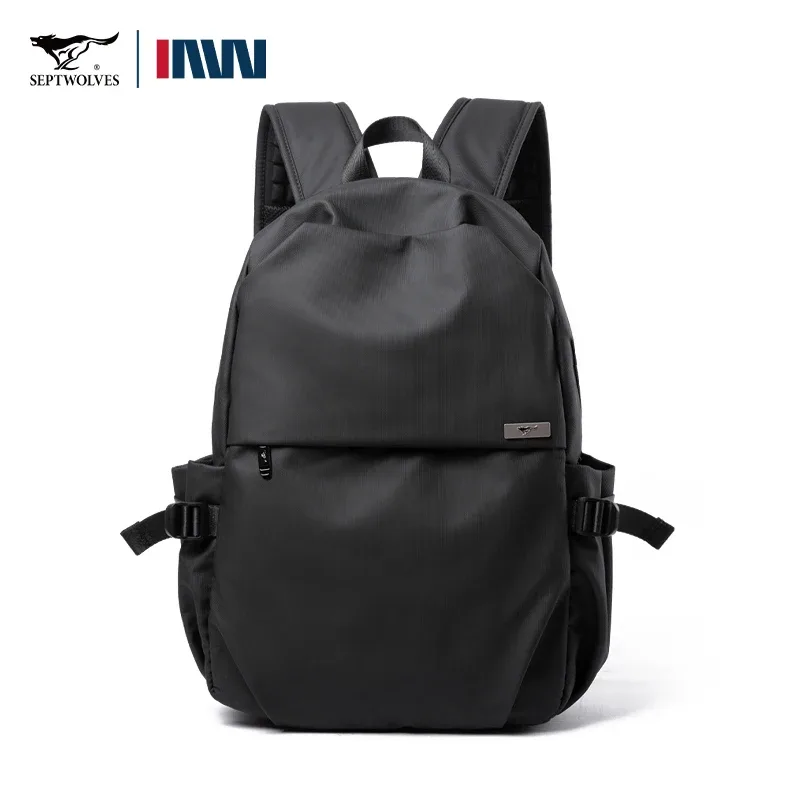 septwolves noir grande capacité 16 pouces sac à dos pour ordinateur portable homme femmes loisirs affaires imperméable pvc cuir sac d'école sac à dos