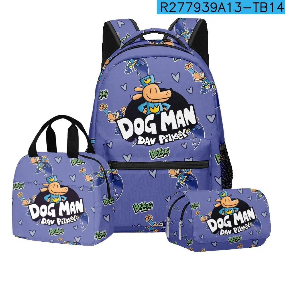 luxe populaire nouveauté dessin animé chien homme 3d imprimé 3 pièces/ensemble étudiant sacs d'école voyage cahier sac à dos sac à déjeuner porte-crayon