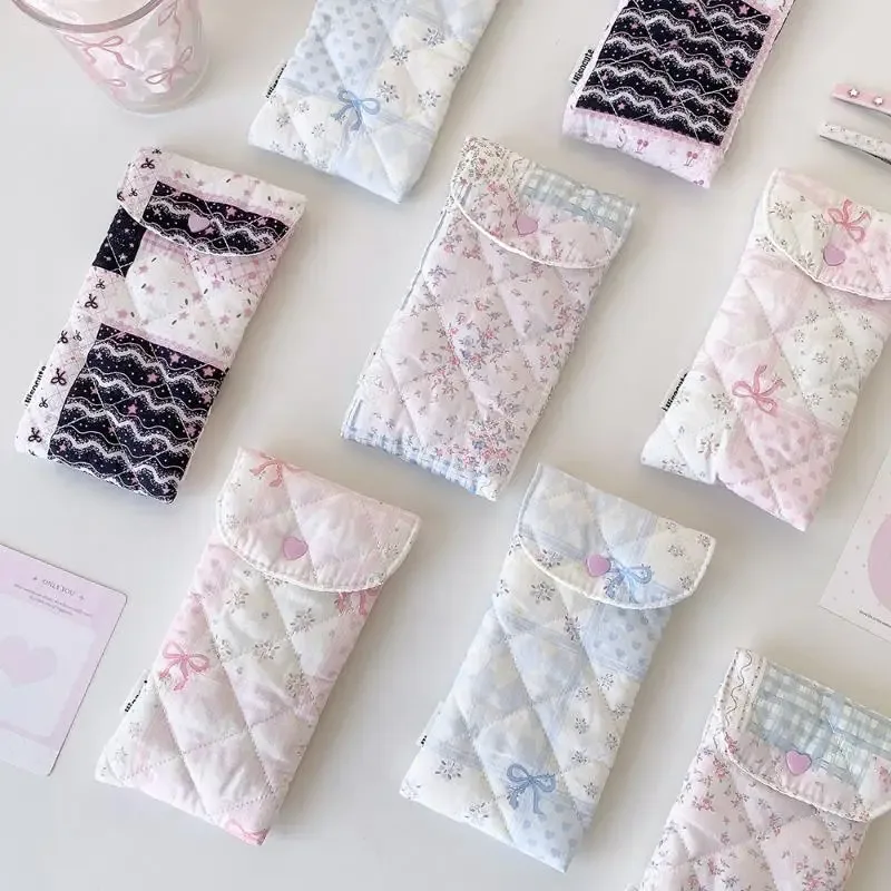 1 pièce trousse à stylos à motif floral et nœud, sac de rangement portable pour lunettes, trousse de maquillage de voyage grande capacité, pour étudiants et jeunes filles, cadeau