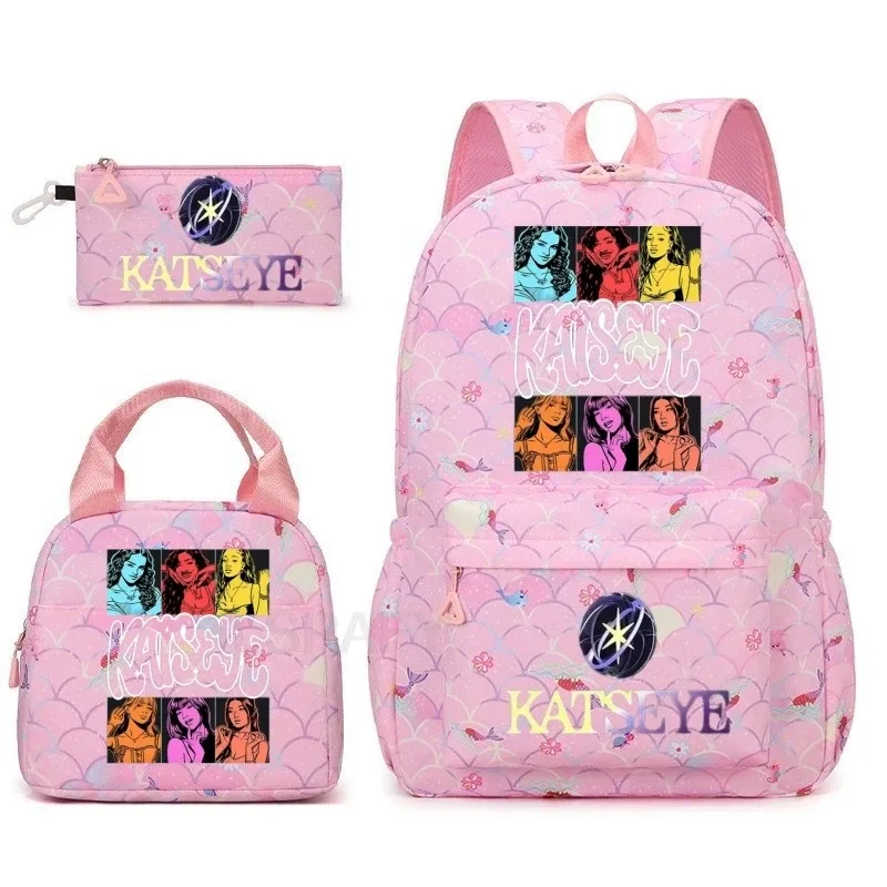sac à dos amusant katseye, imperméable, grande capacité, pour ordinateur portable, sac d'école, pour femmes et hommes, motif dessin animé, sac de voyage, ensemble de 3 pièces.