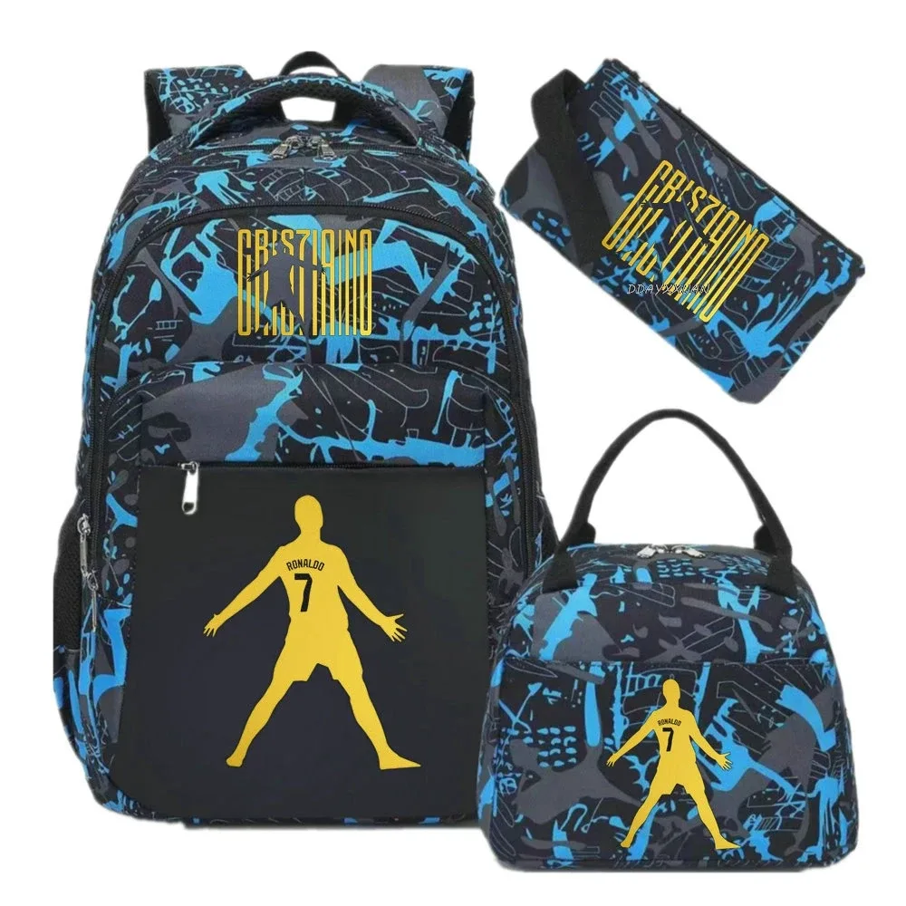 3 pièces/ensemble cr7 adolescent étudiant garçons fille enfants école livre sacs femmes hommes sac à dos adolescents cartable étudiants ordinateur portable voyage sacs à dos