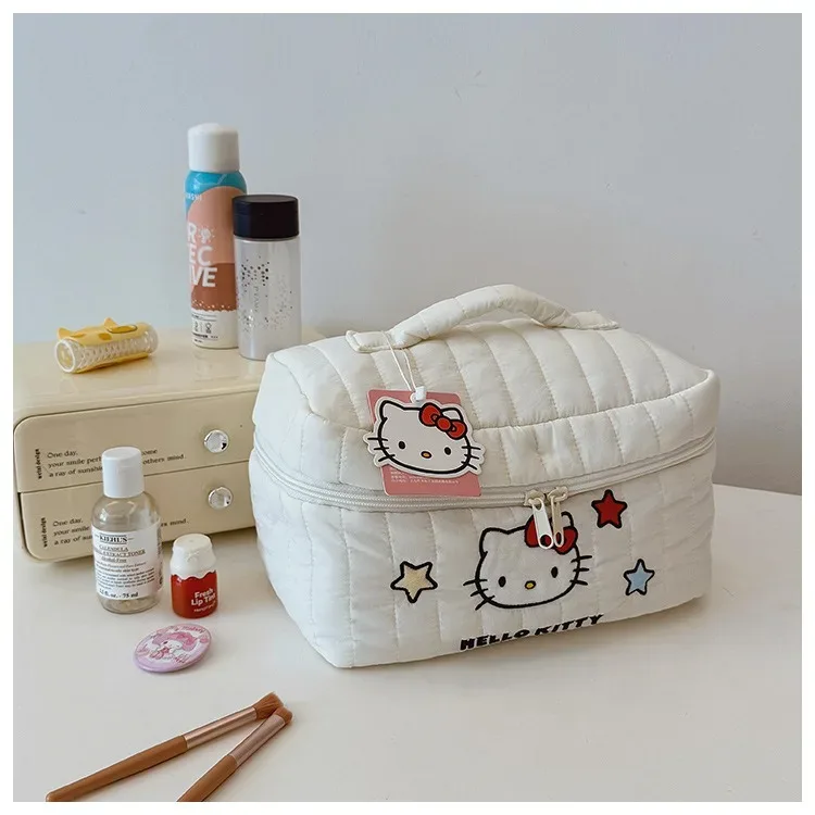 véritable trousse de maquillage hello kitty, mignonne, portable, grande capacité, idéale pour les voyages.