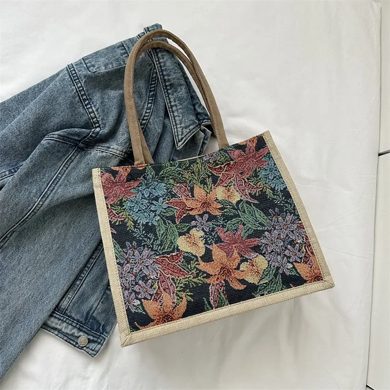 sac fourre-tout en coton et lin pour femmes, sac à main décontracté pour étudiants, sac à main initié, grande capacité, sacs de plage réutilisables, sac à provisions, document esthétique