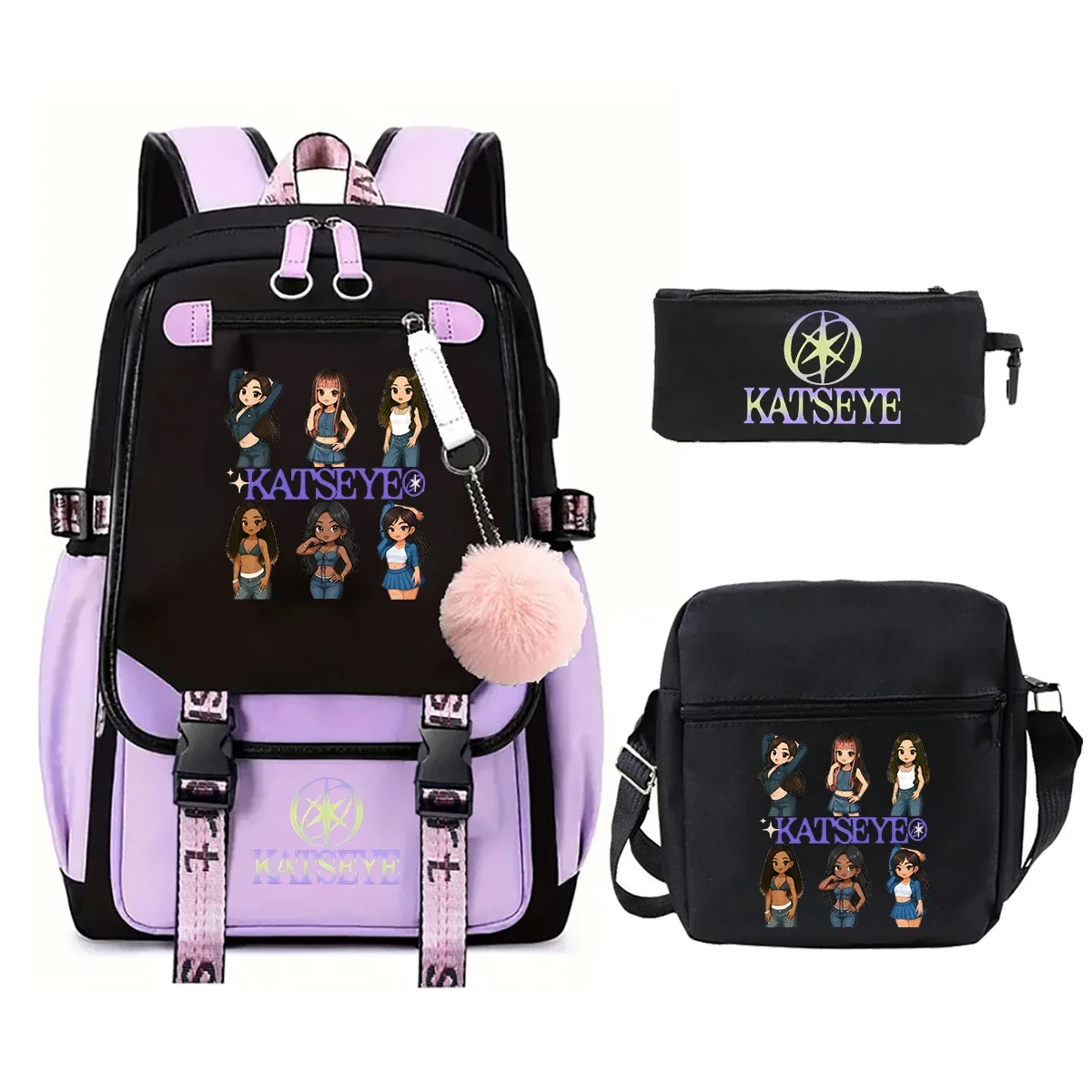 sac à dos katseye, ensemble de 3 pièces, sacs d'école pour étudiants, sac à dos de voyage pour adolescents, sac à dos de grande capacité pour femmes et hommes, sac à dos pour ordinateur portable