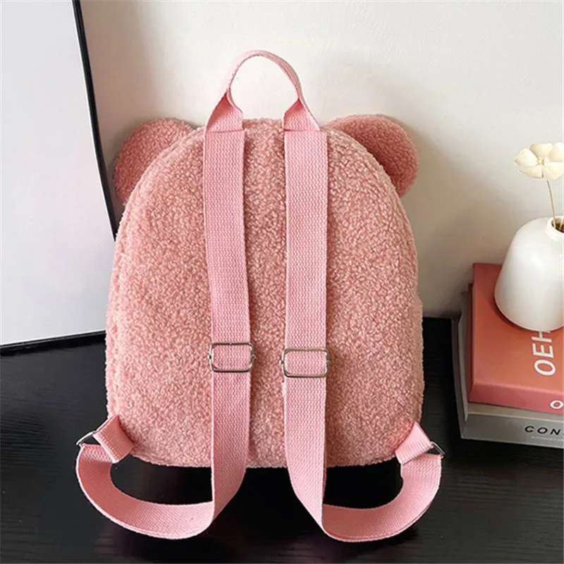 adorable mini sac à dos oreilles d'ours moelleuses avec ceinture fourre-tout en peluche douce multicolore petits sacs à dos pour enfants élégant usage quotidien décontracté