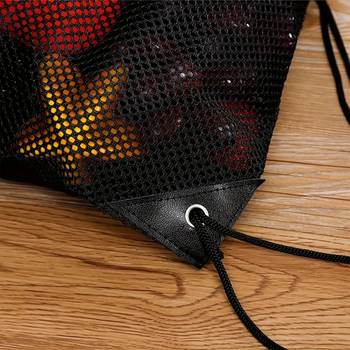 sac à cordon en maille noire avec coins renforcés, sac à dos léger en maille pour la plage, les courses, les jouets, la gym, les voyages et le rangement