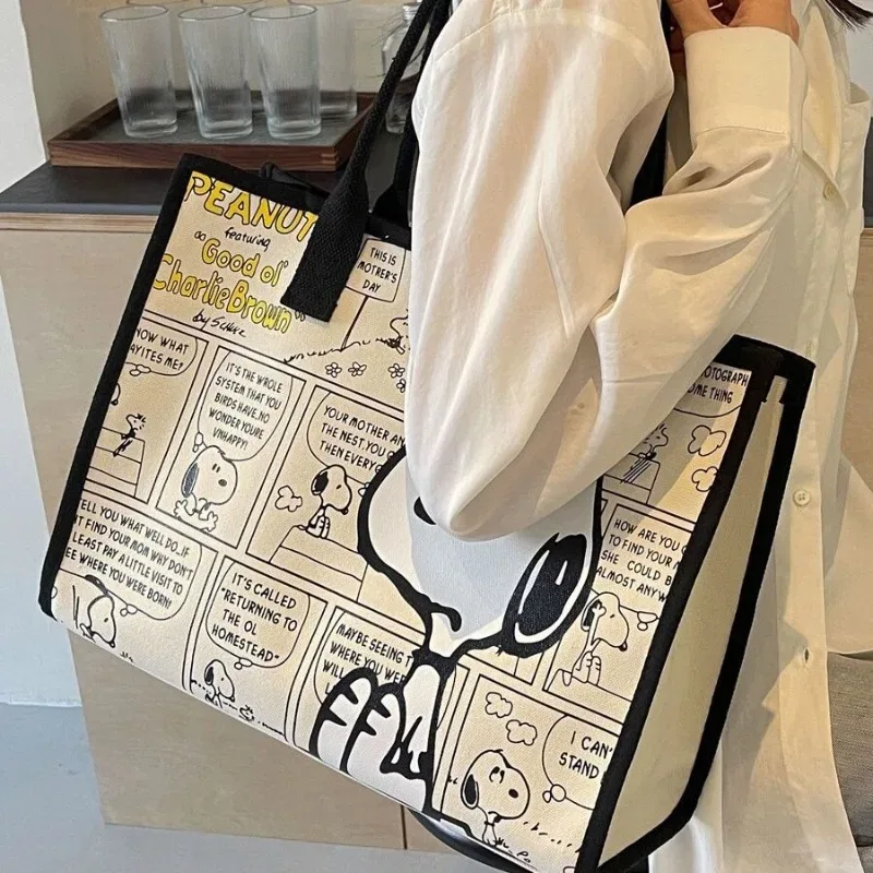 sac à bandoulière snoopy grande capacité pour femme, sac en toile polyvalent, sac fourre-tout pour étudiant, sac à main pour les sorties