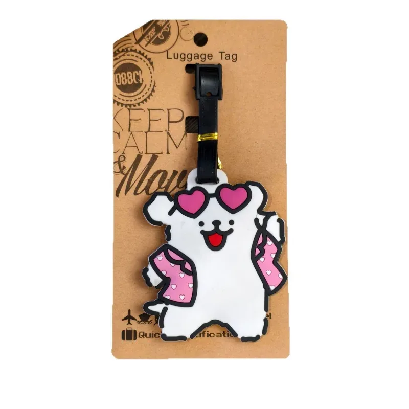 étiquette de bagage d88ck motif chien de dessin animé en pvc souple, pendentif de valise de voyage, accessoire d'identification de bagages