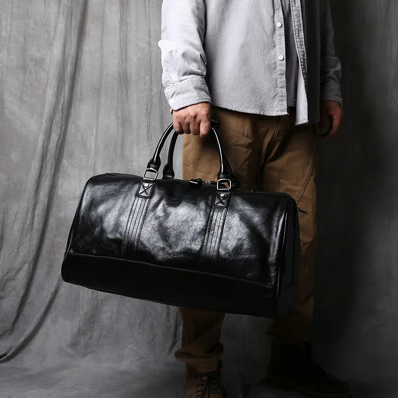 nzpj – sac de voyage en cuir véritable pour hommes, sac à main en cuir de vache naturel, sac à bandoulière décontracté, sac à bagages de grande capacité pour ordinateur portable de 16 pouces