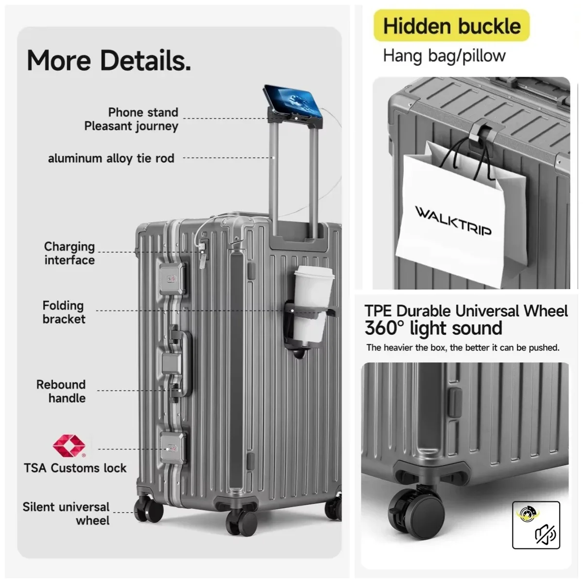 valise à roulettes de grande capacité de 30 pouces, valise rigide en pc pour femmes, valise de voyage pour hommes avec cadre en aluminium, serrure tsa