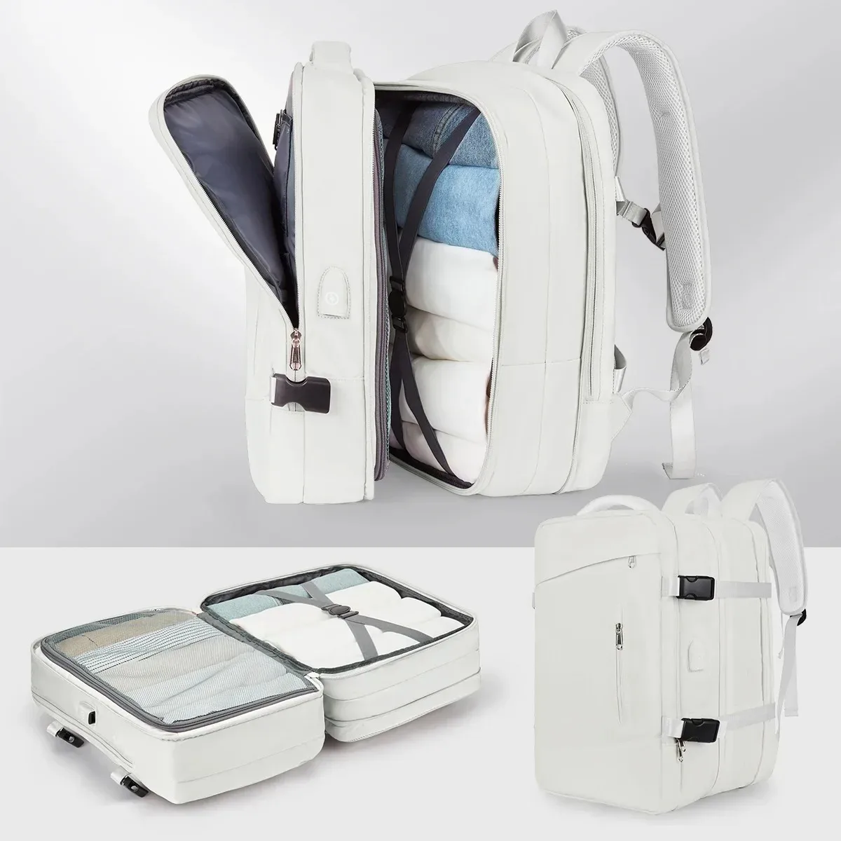 sac à dos de voyage imperméable de grande capacité avec compartiment à chaussures indépendant, rangement multi-compartiments et multi-couches, minimaliste a