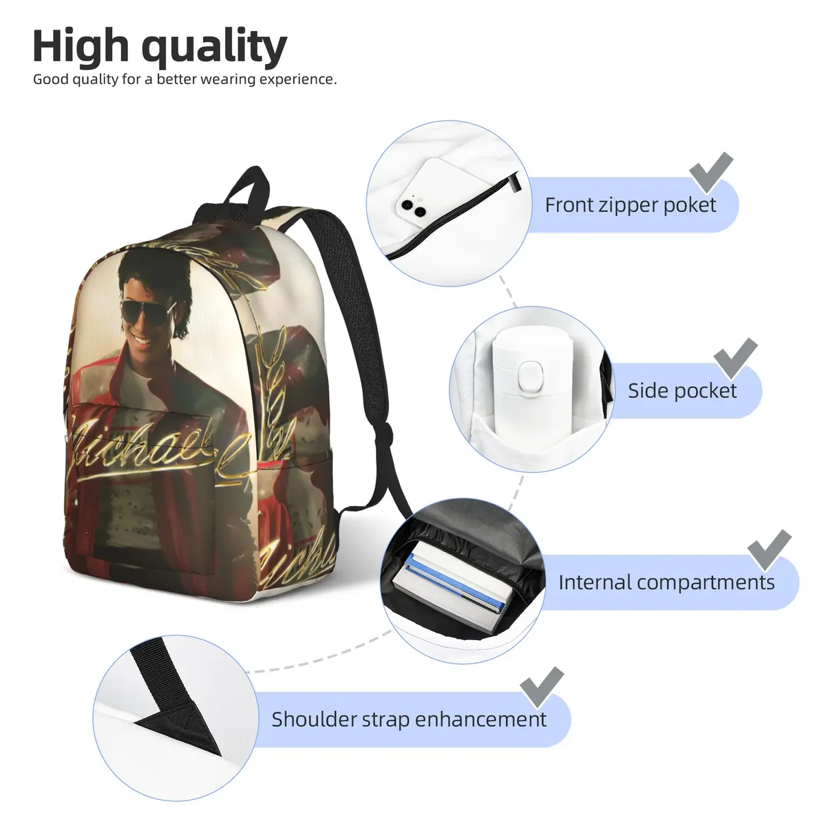 sac à dos décontracté michael jacksons musical movie 2026, idéal pour le lycée, les affaires, les hommes et les femmes, sac à dos pour ordinateur portable en toile