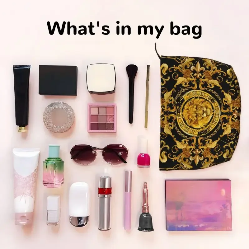 sac à cosmétiques imprimé lion doré pour femmes, trousse de maquillage de grande capacité, étui de rangement, trousse de toilette de rangement de beauté