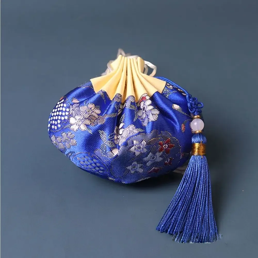 pochette de rangement en tissu brodé à motif floral, style chinois, avec cordon de serrage, vide, pour bijoux et accessoires féminins
